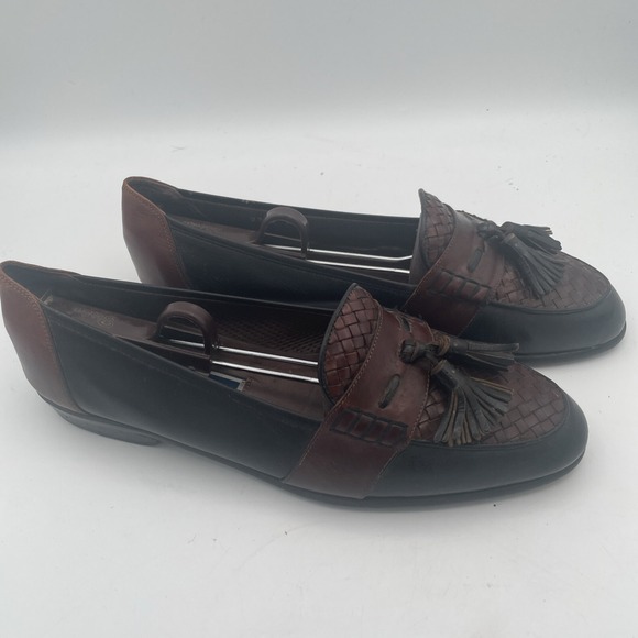 Other - Bragano Mens Shoes Size 10M Black Brown Leather Full‎ Strap Woven Tassel Loafers